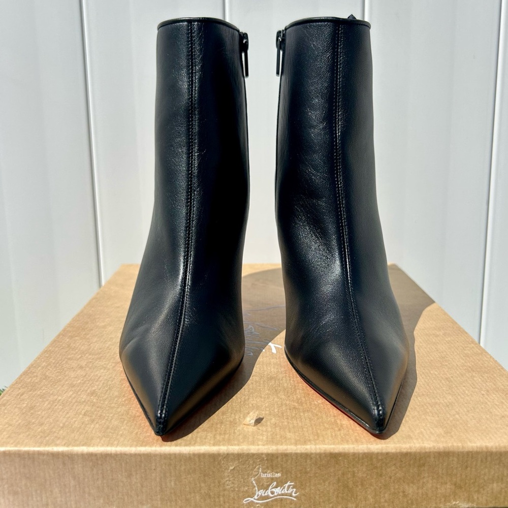 CHRISTIAN LOUBOUTIN SPORTY KATE BOOTY 85 BLACK LEATHER ANKLE BOOT ZIPPER SZ 39 - Picture 4 of 16